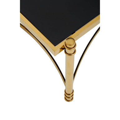 Gold Finish Base Coffee Table with Black Glass Top | Ackley