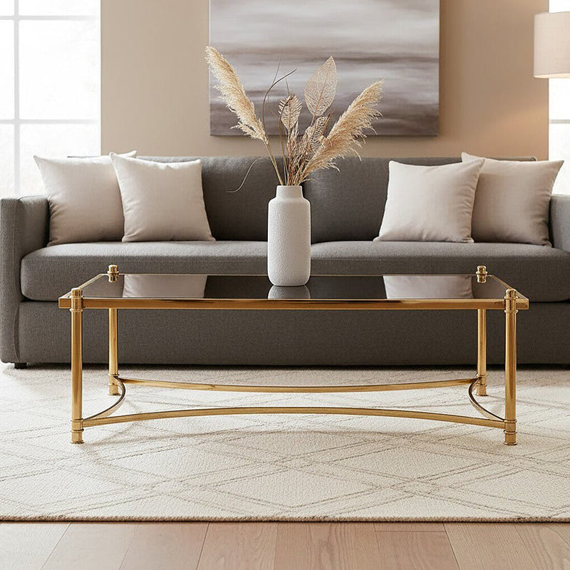 Gold Finish Base Coffee Table with Black Glass Top | Ackley