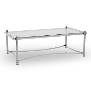 Silver Finish Base Coffee Table with Clear Glass Top | Ackley