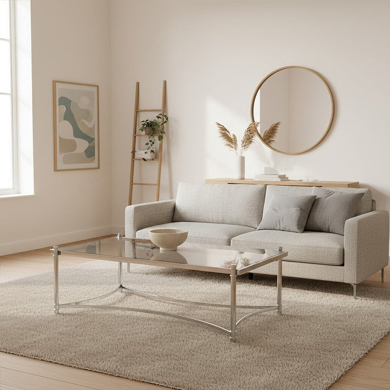 Silver Finish Base Coffee Table with Clear Glass Top | Ackley
