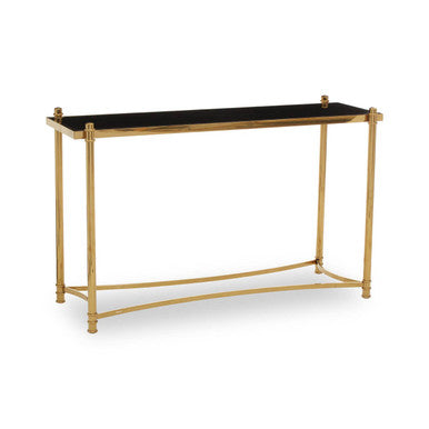 Gold Stainless Steel Base Console Table with Black Glass Top | Ackley