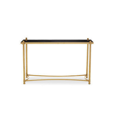 Gold Stainless Steel Base Console Table with Black Glass Top | Ackley