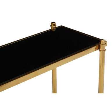 Gold Stainless Steel Base Console Table with Black Glass Top | Ackley