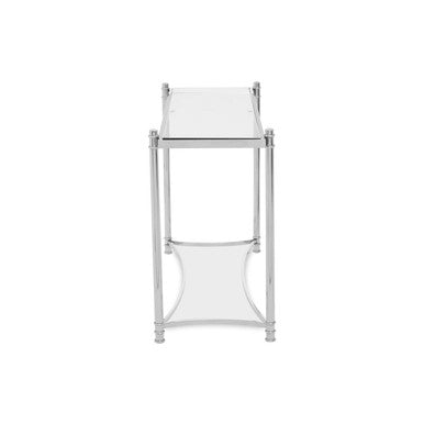 Silver Stainless Steel Base Console Table with Clear Glass Top | Ackley
