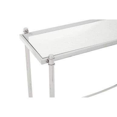 Silver Stainless Steel Base Console Table with Clear Glass Top | Ackley