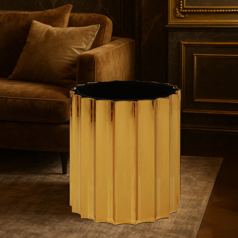 Black Glass Top and Titanium Base Round Side Table | Alvaro