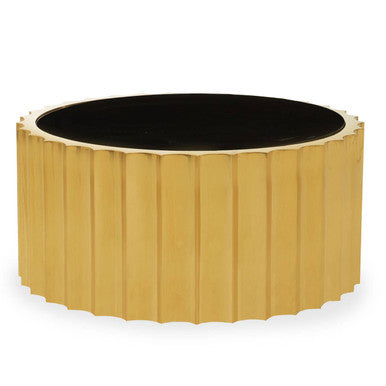 Black Glass Top and Titanium Base Round Coffee Table | Alvaro