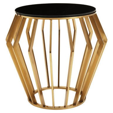 Gold Base Round Side Table with Black Glass Top | Ackley