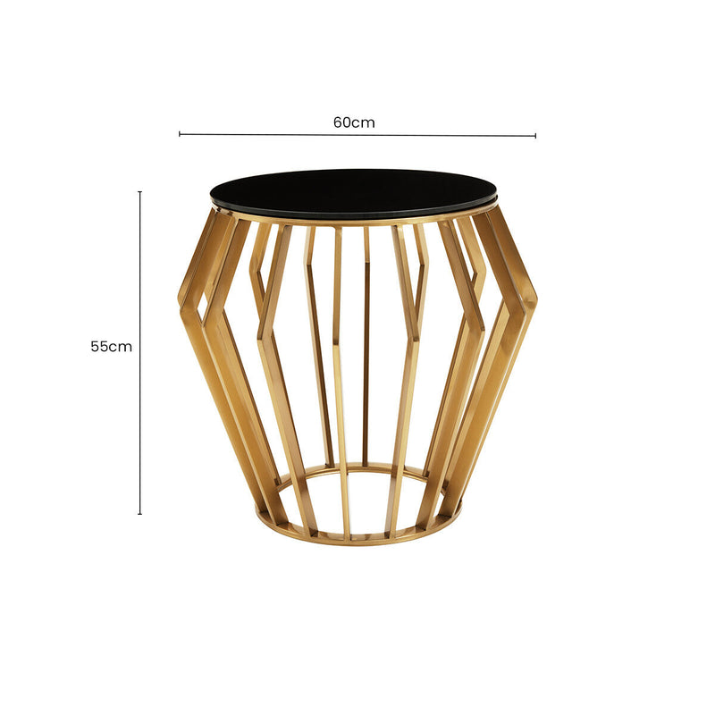 Gold Base Round Side Table with Black Glass Top | Ackley