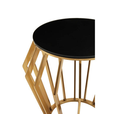 Gold Base Round Side Table with Black Glass Top | Ackley