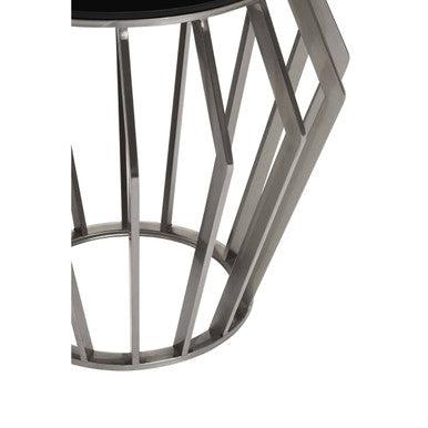 Silver Base Round Side Table with Black Glass Top | Ackley