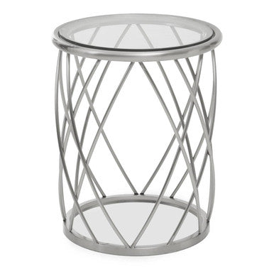 Silver Base Round Side Table with Clear Glass Top | Ackley