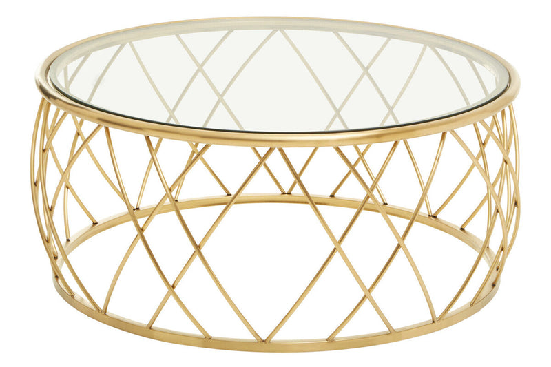 Gold Base Round Coffee Table with Clear Glass Top | Ackley