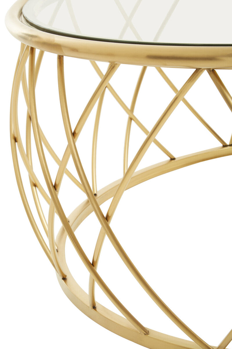 Gold Base Round Coffee Table with Clear Glass Top | Ackley