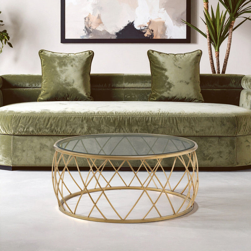 Gold Base Round Coffee Table with Clear Glass Top | Ackley