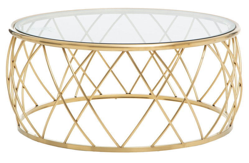 Gold Base Round Coffee Table with Clear Glass Top | Ackley