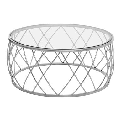 Silver Base Round Coffee Table with Clear Glass Top | Ackley