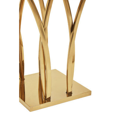 White Marble Top Side Table with Gold Sculptural Metal Base | Arenza