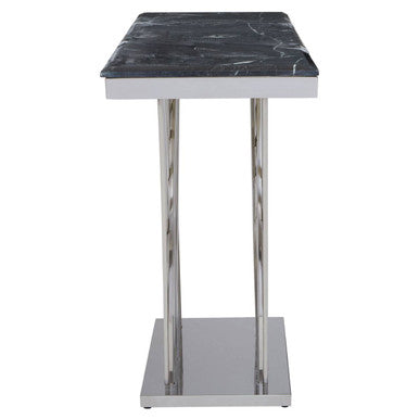 Black Marble Top Console Table with Intricate Silver Base | Arenza