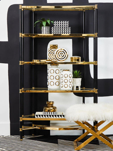 5 Shelf Unit In Champagne Finish and Black Frame | Allessi