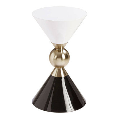 Gold and Black Metal Angular Side Table with White and Black Top and Rounded Base | Martini