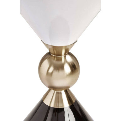 Gold and Black Metal Angular Side Table with White and Black Top and Rounded Base | Martini