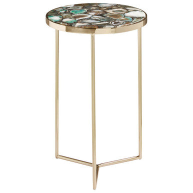 Gold and Assorted Warm Metallic Frame Agate Round Side Table | Vita