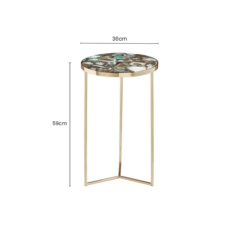Gold and Assorted Warm Metallic Frame Agate Round Side Table | Vita