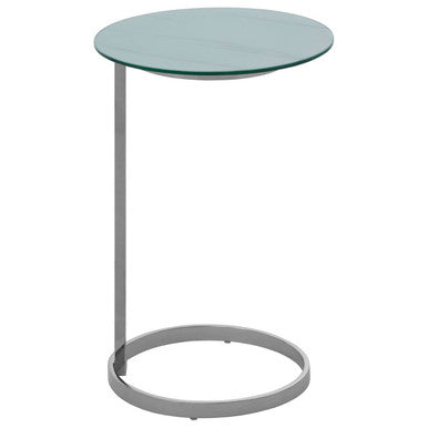 Silver Open Circular Base End Table with White Marble Effect Top | Oria