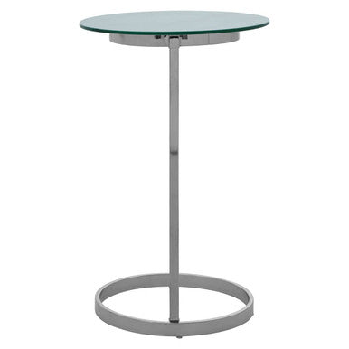 Silver Open Circular Base End Table with White Marble Effect Top | Oria