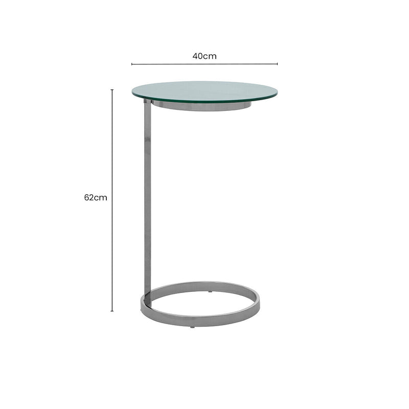 Silver Open Circular Base End Table with White Marble Effect Top | Oria