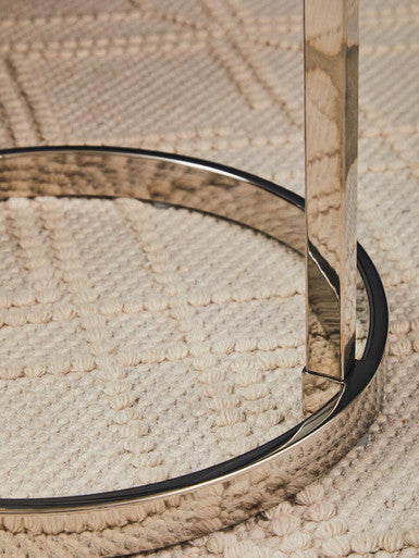 Silver Open Circular Base End Table with White Marble Effect Top | Oria
