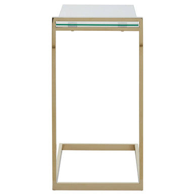 Gold Warm Metallic Finish End Table with Clear Tempered Glass Top | Oria