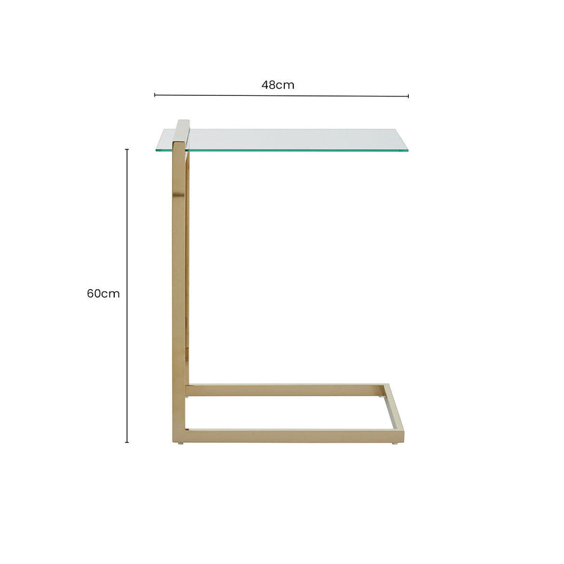 Gold Warm Metallic Finish End Table with Clear Tempered Glass Top | Oria