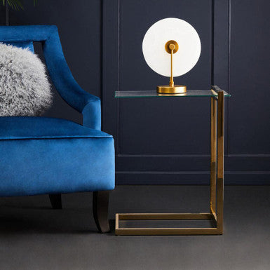 Gold Warm Metallic Finish End Table with Clear Tempered Glass Top | Oria