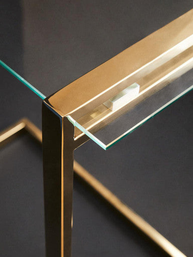 Gold Warm Metallic Finish End Table with Clear Tempered Glass Top | Oria