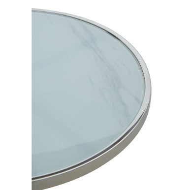 Silver Frame T-Shape End Table with White Marble Top, Oria