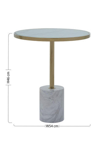 Gold Frame T-Shape End Table with White Marble Top, Oria