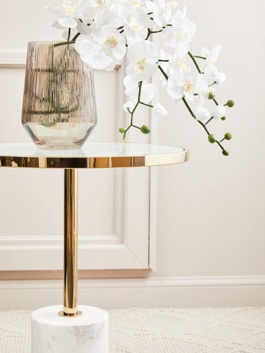Gold Frame T-Shape End Table with White Marble Top, Oria