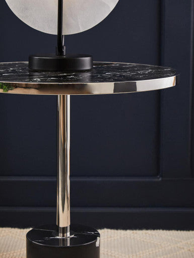 Silver Frame T-Shape End Table with Black Marble Top, Oria