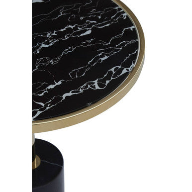 Gold Frame T-Shape End Table with Black Marble Top, Oria
