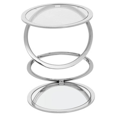 Silver Finish Rings Shaped Base End Table with Clear Glass Top | Oria