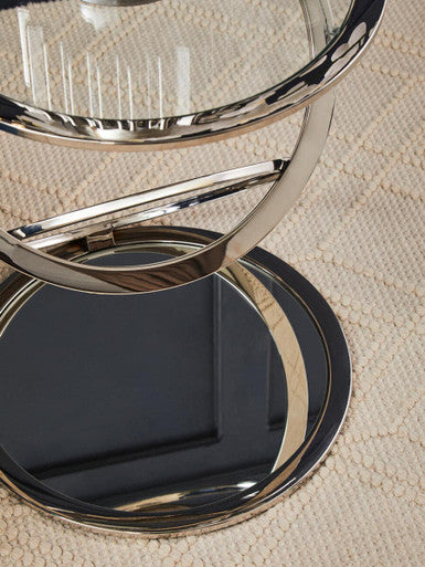 Silver Finish Rings Shaped Base End Table with Clear Glass Top | Oria