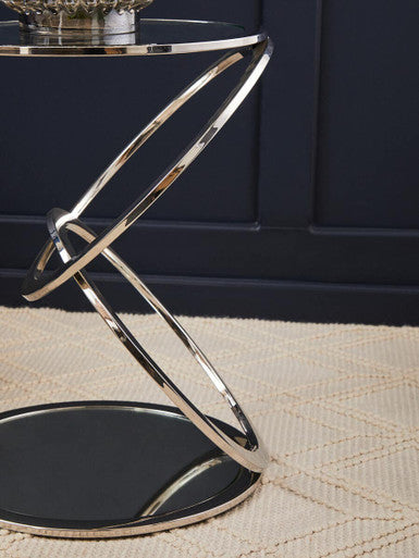 Silver Finish Rings Shaped Base End Table with Clear Glass Top | Oria