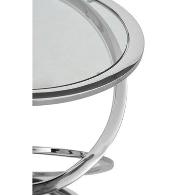 Silver Finish Rings Shaped Base End Table with Clear Glass Top | Oria