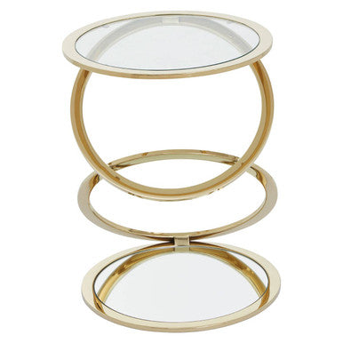 Gold Finish Rings Shaped Base End Table with Clear Glass Top | Oria