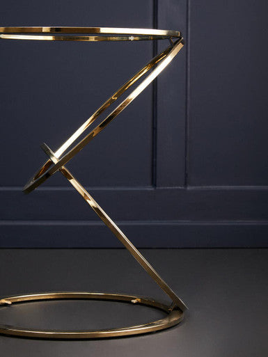 Gold Finish Rings Shaped Base End Table with Clear Glass Top | Oria