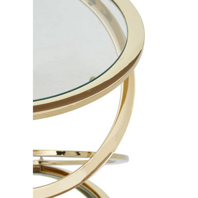 Gold Finish Rings Shaped Base End Table with Clear Glass Top | Oria