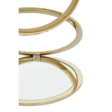 Gold Finish Rings Shaped Base End Table with Clear Glass Top | Oria