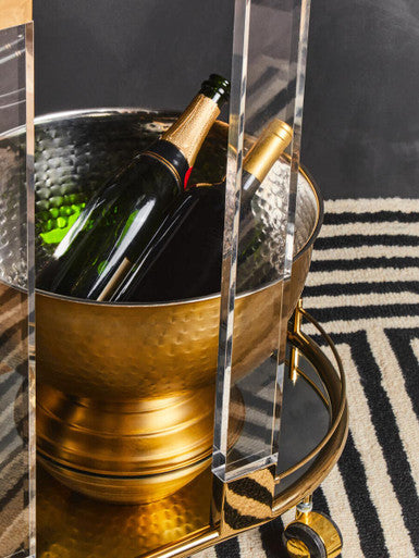 Drinks Trolley with Warm Gold Metallic Frame | Oria